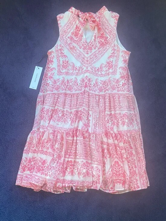 Calvin Klein Pink & White Floral Dress NWT | Sleeveless Ruffle Hem Fit & Flare - Picture 7 of 11